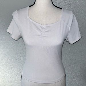 Shein White Summer Ribbed Short Sleeve Cropped Shirt Size Medium